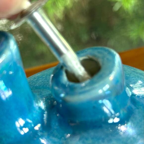 Vintage Latterman Studio Pottery Oil Lamp – Blue Glazed Double Spout, - Picture 6 of 12